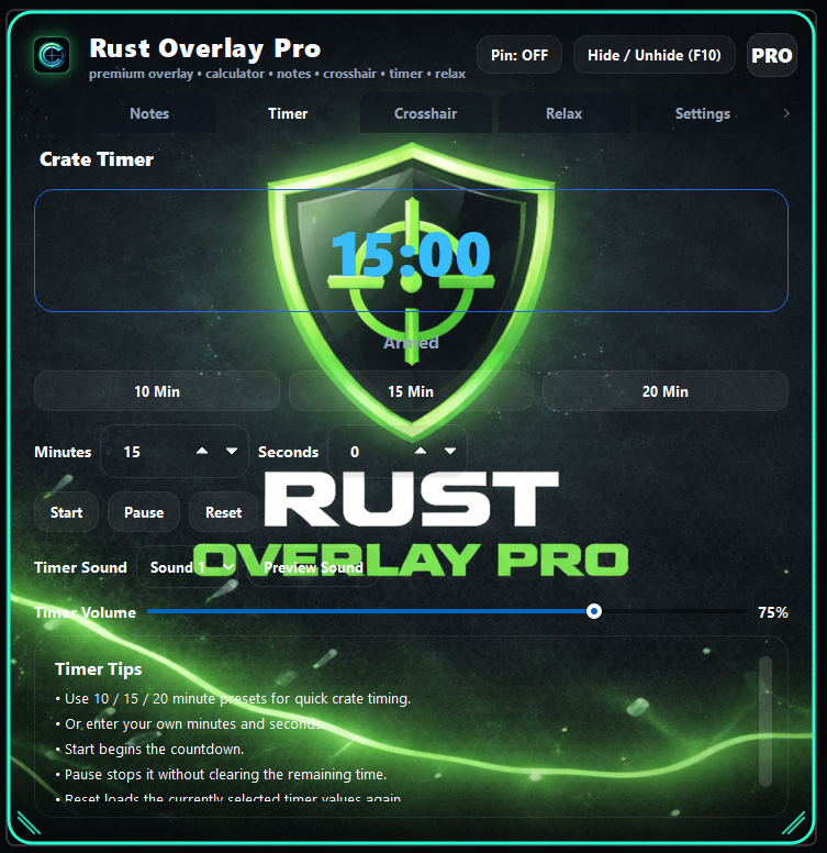 Rust Overlay Pro timer preview